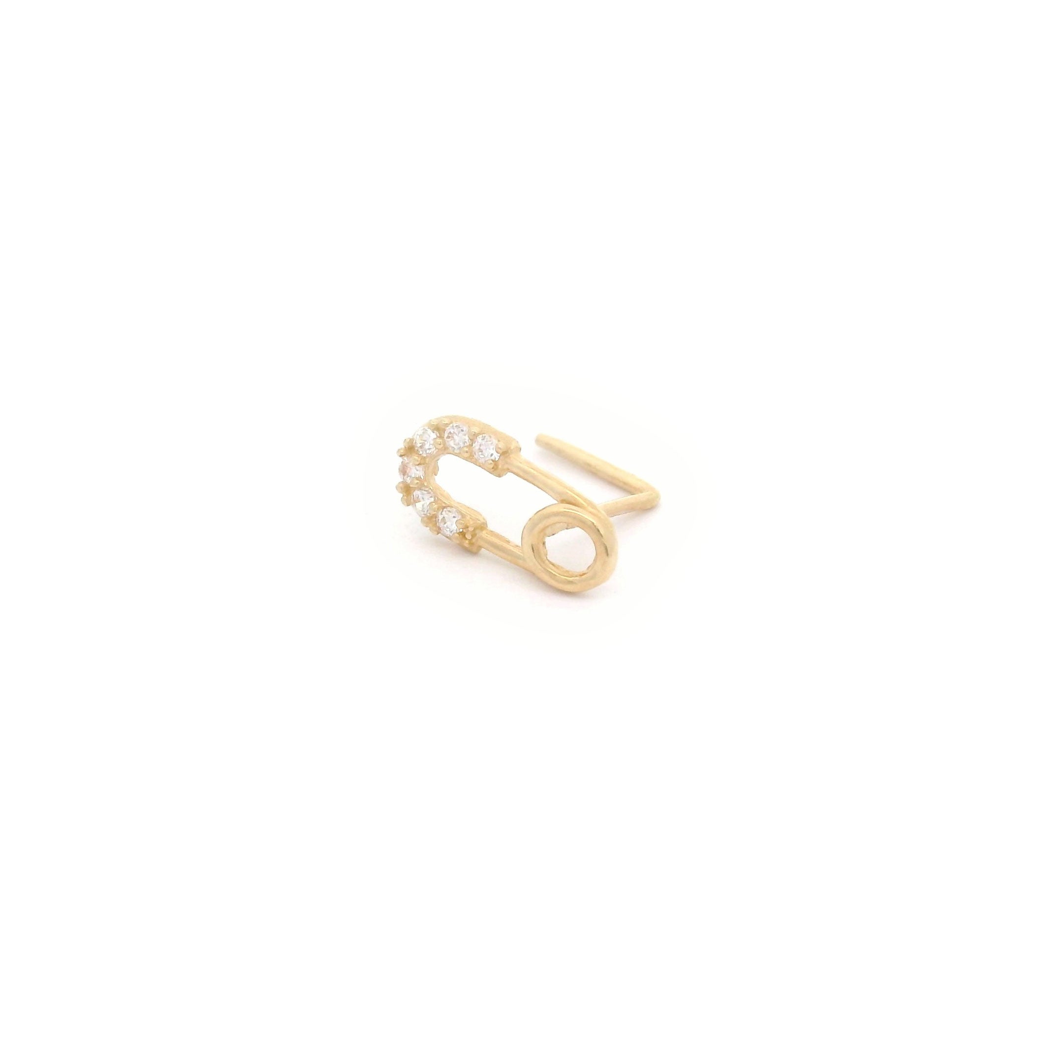 14k CZ Safety Pin L-shape Nose Pin angle